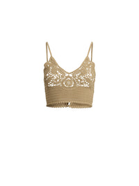 Brassière crochetée main en soie fleurie - Light Sand