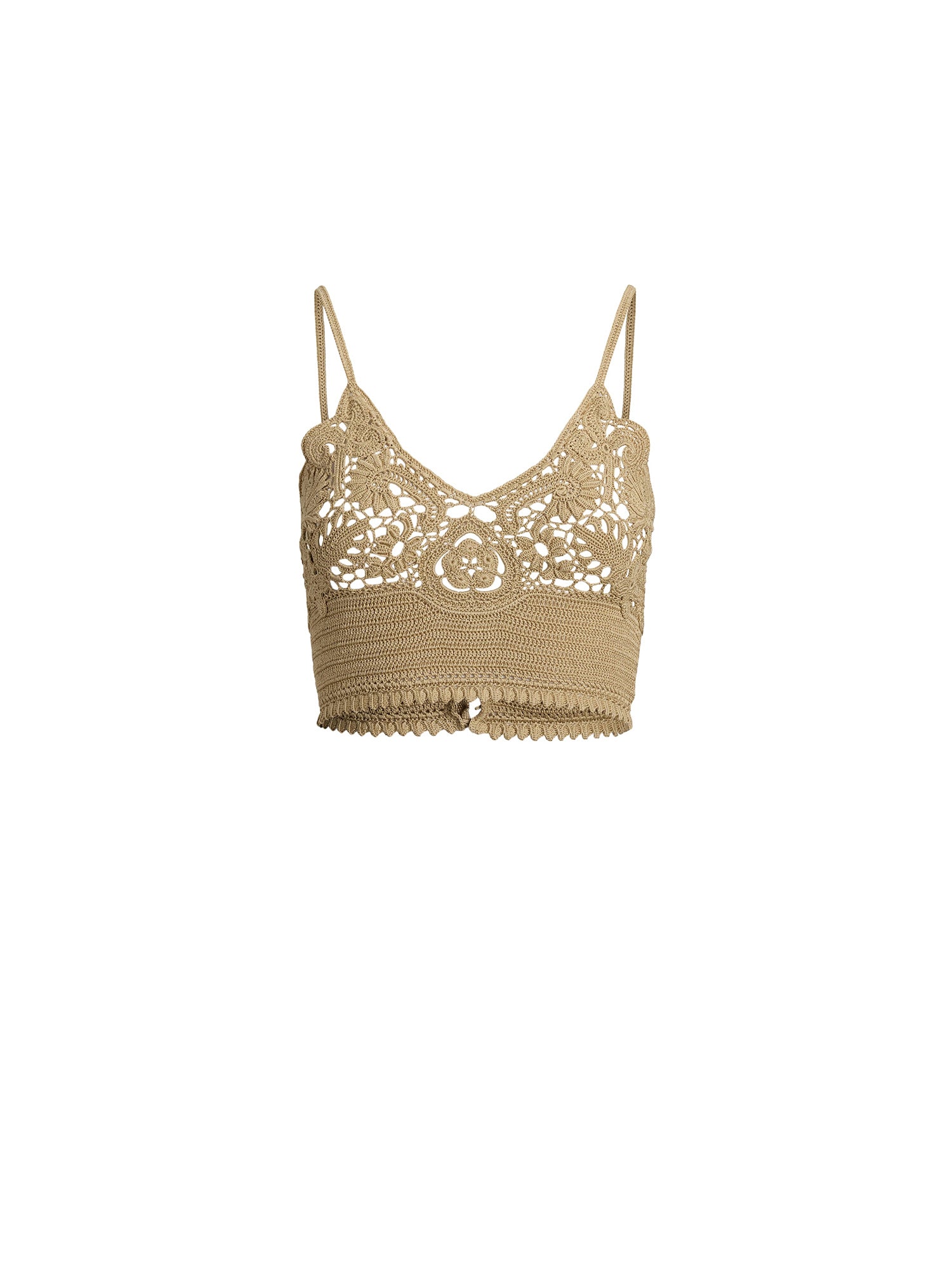 Brassière crochetée main en soie fleurie - Light Sand