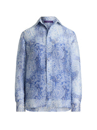Chemise Adrien motif Relaxed Fit en lin et soie mélangé - Blue & Multicolore