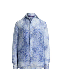 Chemise Adrien motif Relaxed Fit en lin et soie mélangé - Blue & Multicolore