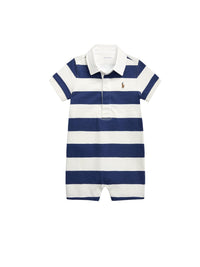 Combishort rugby en coton rayé - Light Navy & Multicolore