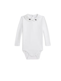 Body à col brodé en coton - White