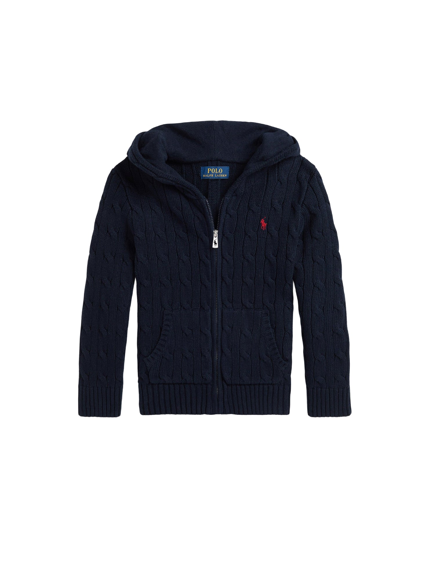 Pull torsadé et zippé à capuche en coton - Navy