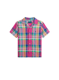 Chemise safari écossaise en lin  - Pink, Blue & Multicolore