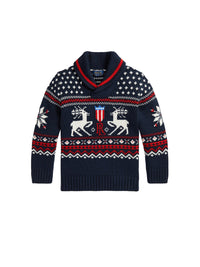 Cotton blend shawl collar jumper - Navy Combo