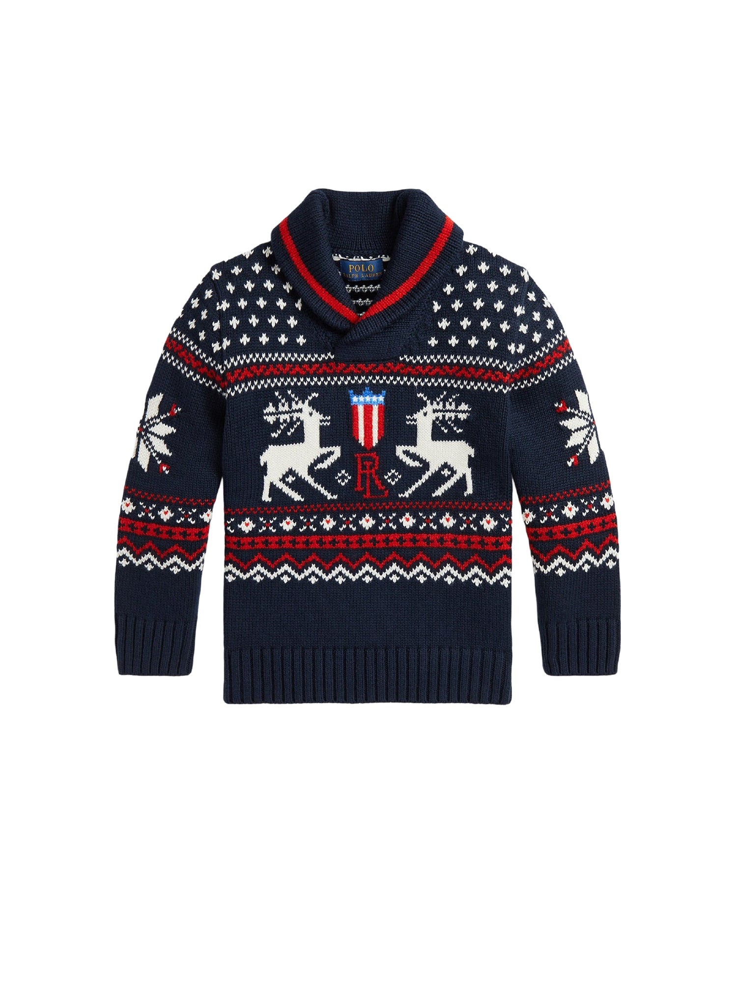 Cotton blend shawl collar jumper - Navy Combo