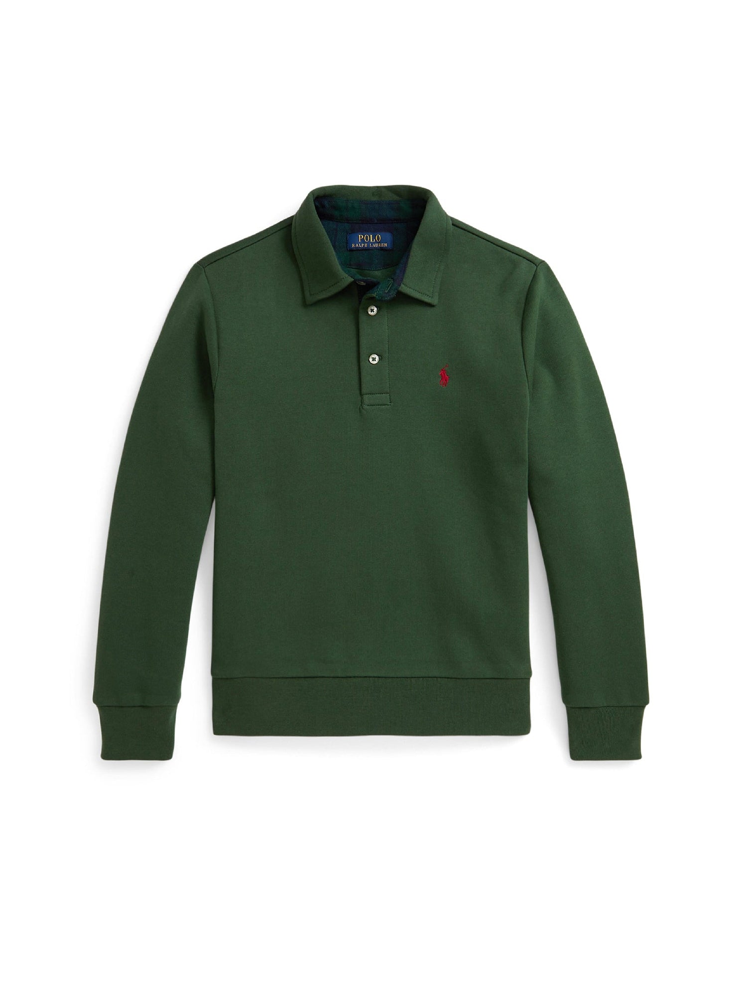 Sweat col polo à motif écossais - Bottle Green