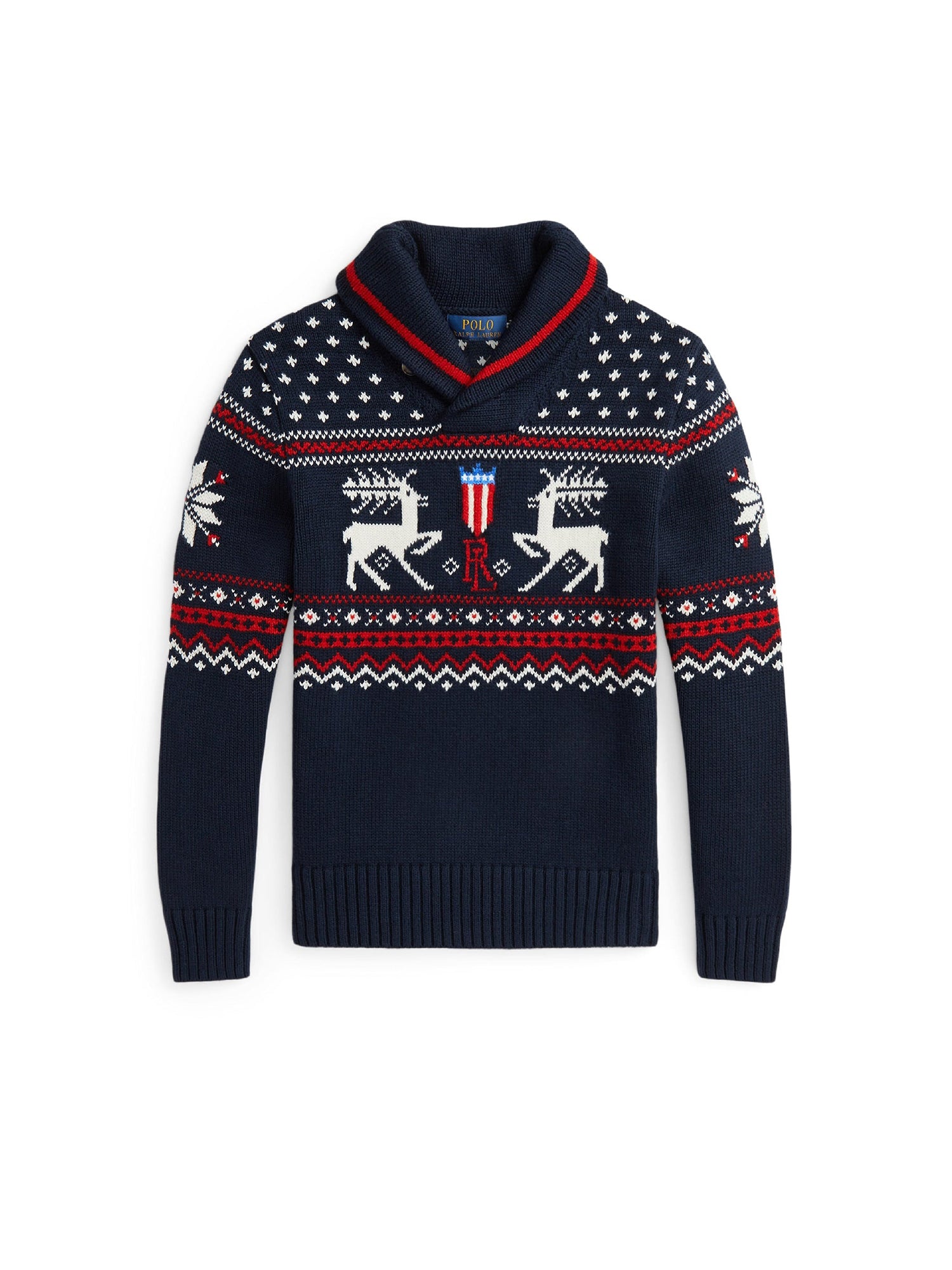 Reindeer shawl collar jumper - Navy Combo