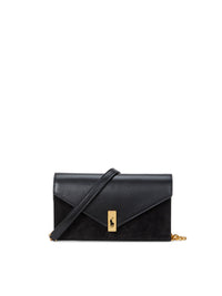 Portefeuille à bandoulière Polo ID en daim et cuir - Black