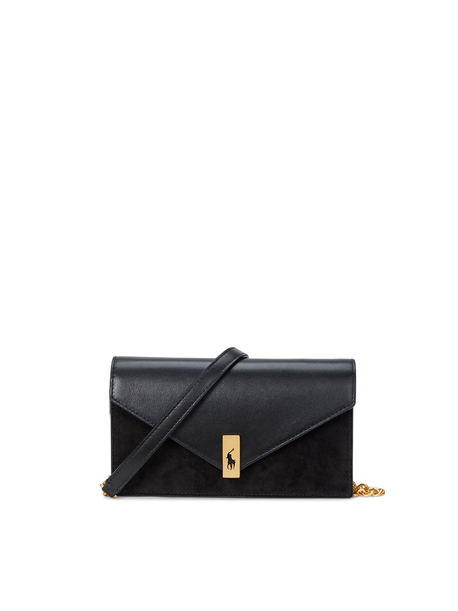 Portefeuille à bandoulière Polo ID en daim et cuir - Black
