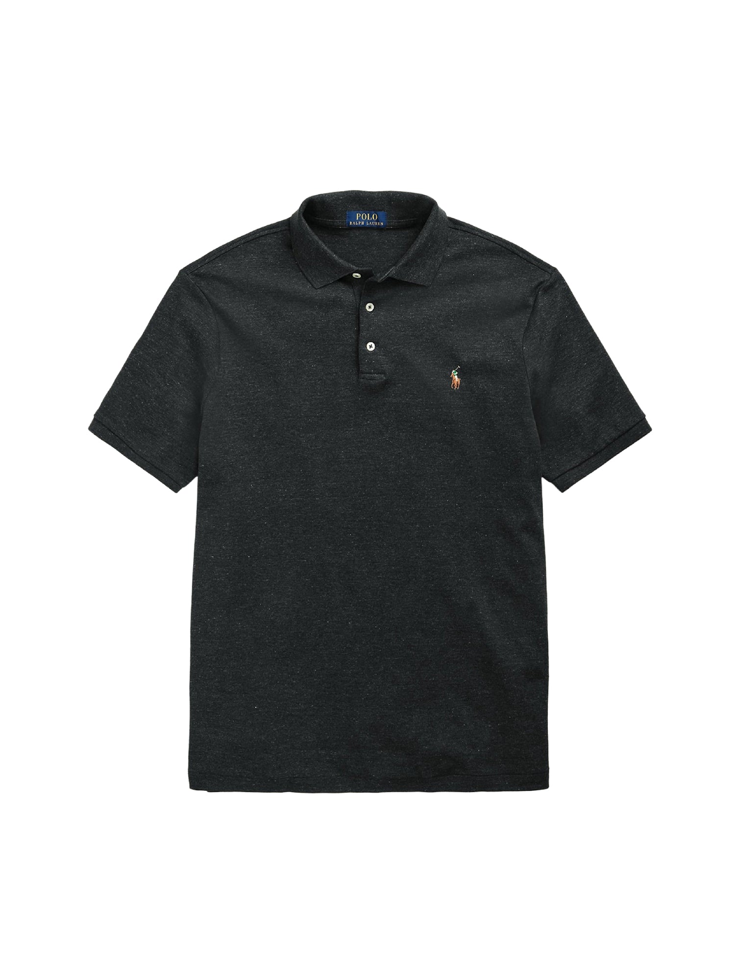 Soft cotton polo shirt, slim fit - Black Marl Heather