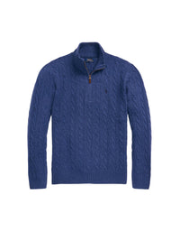 Pull torsadé demi-zippé en laine - Rustic Navy Heather