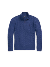 Pull torsadé demi-zippé en laine - Rustic Navy Heather