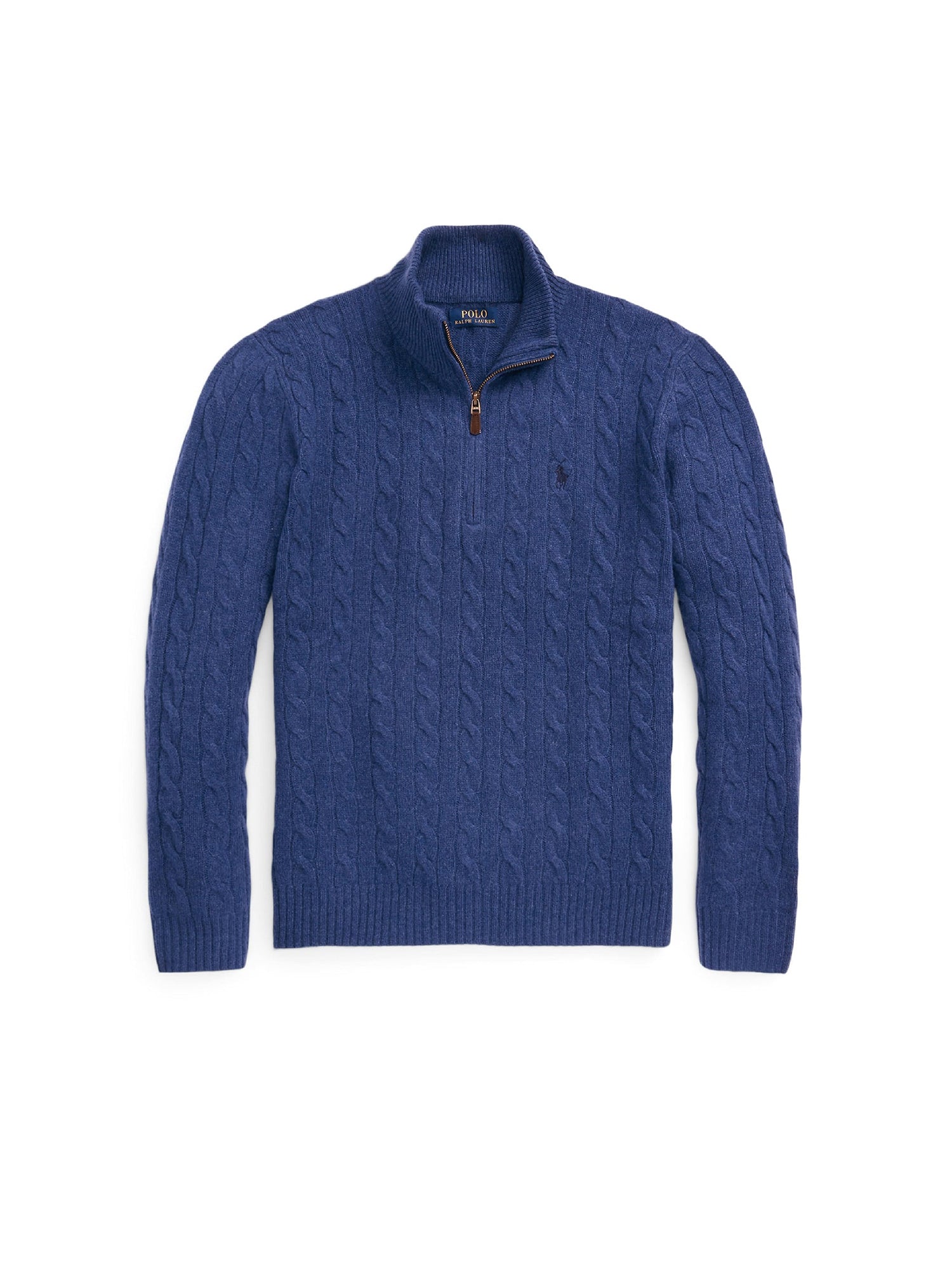 Pull torsadé demi-zippé en laine - Rustic Navy Heather