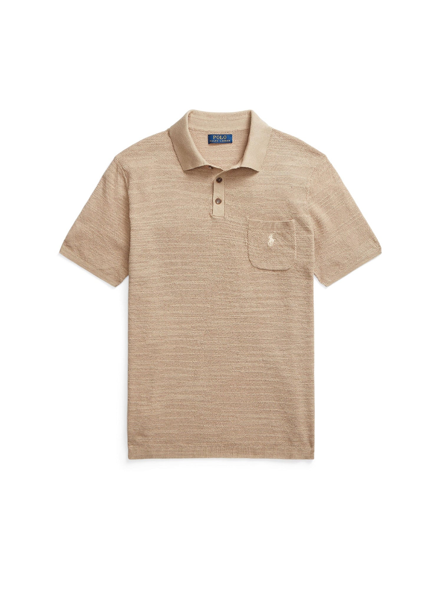 Cotton and linen polo-neck jumper - Vintage Khaki