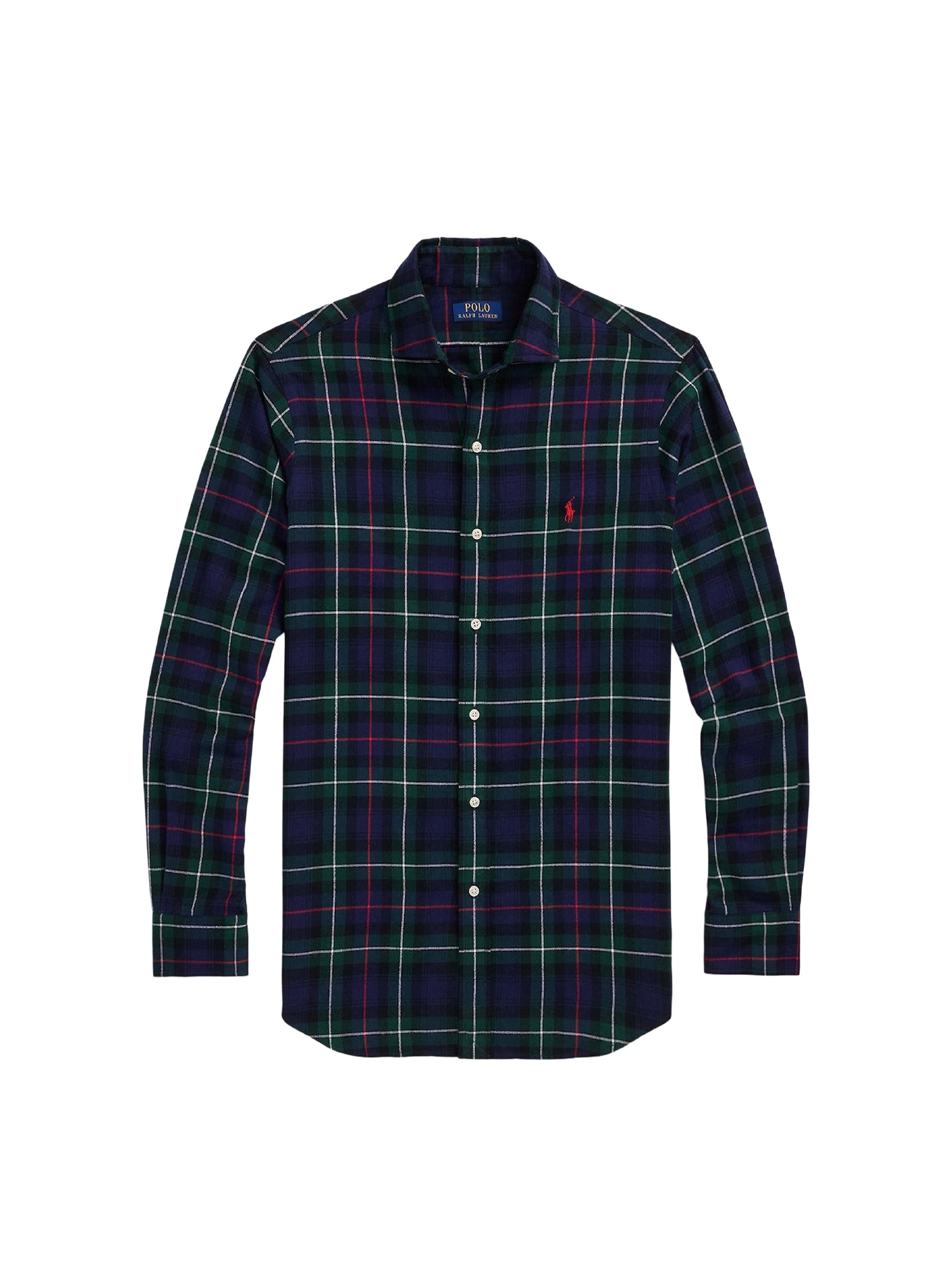 Fitted tartan twill shirt - Evergreen & Red