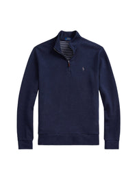 Pull demi-zippé à maille double en piqué - Aviator Navy