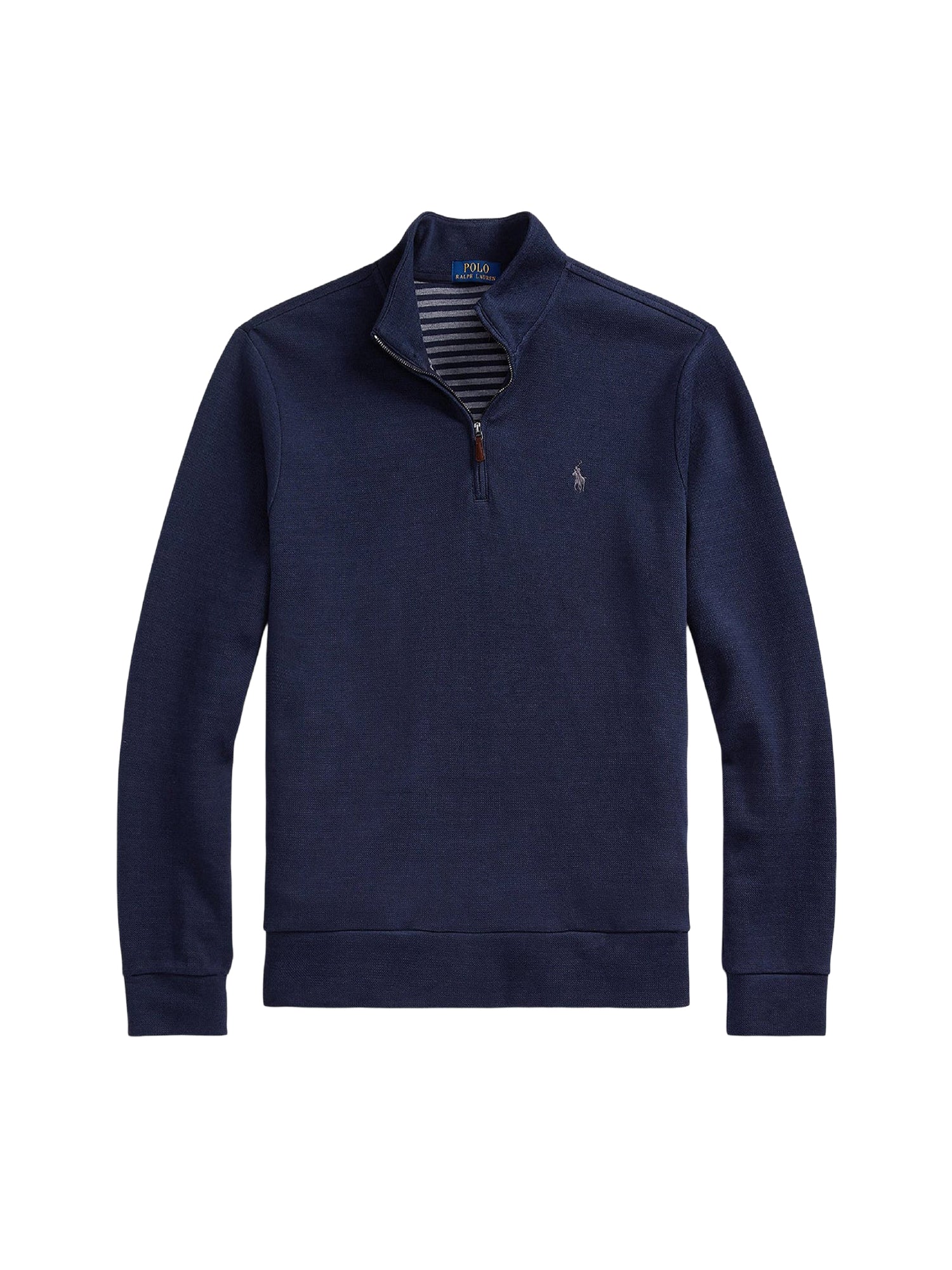 Pull demi-zippé à maille double en piqué - Aviator Navy