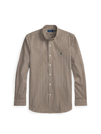 Chemise rayée Custom Fit popeline - Copper Brown & White