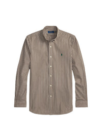 Custom Fit poplin striped shirt - Copper Brown & White