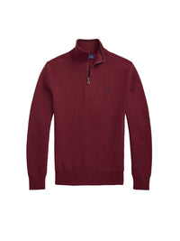 Pull demi-zippé en coton piqué - Red Wine