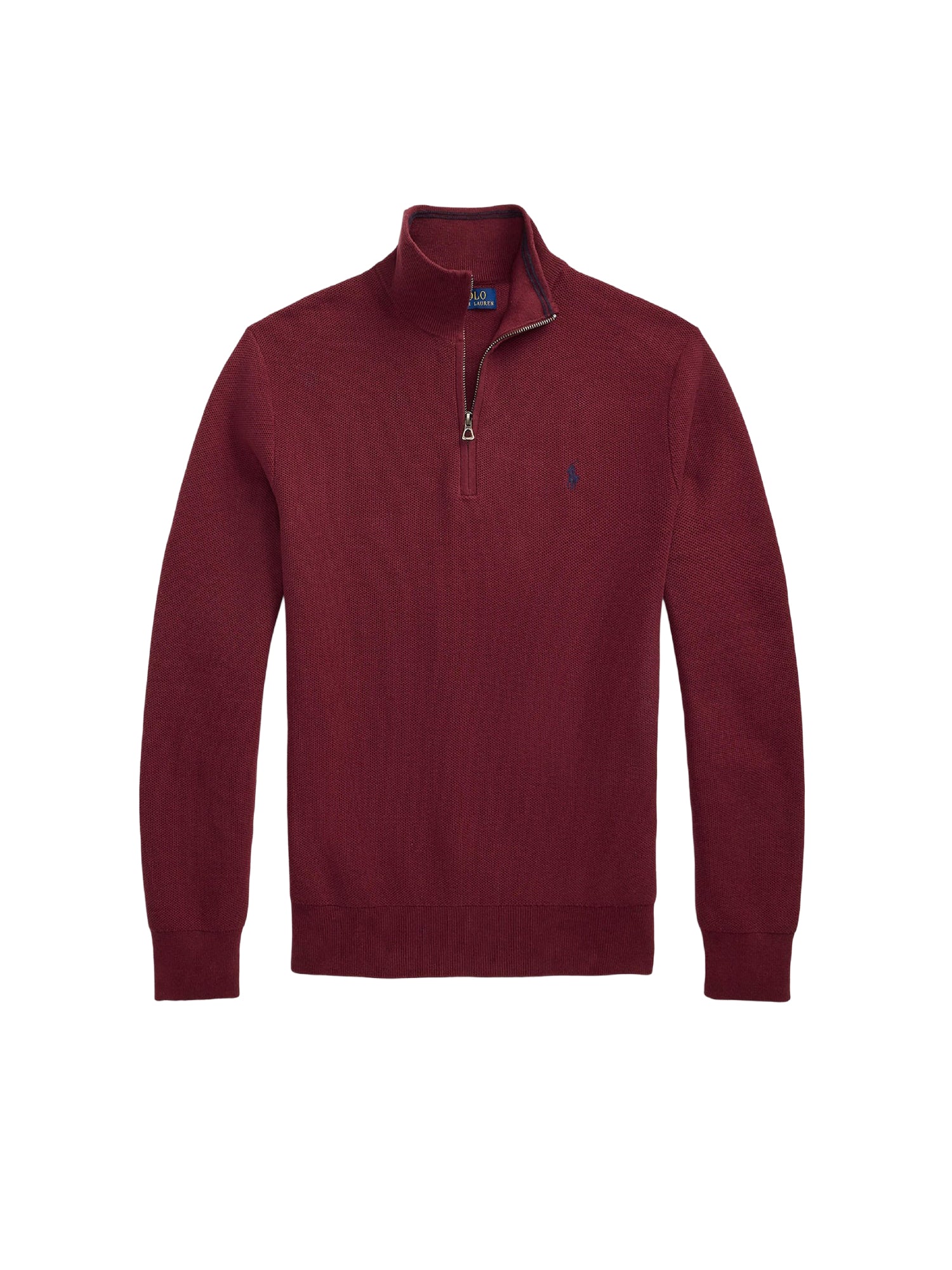 Pull demi-zippé en coton piqué - Red Wine