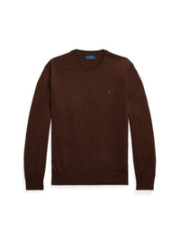 Pull col rond lavable Slim Fit en laine - Burnt Brown Melange