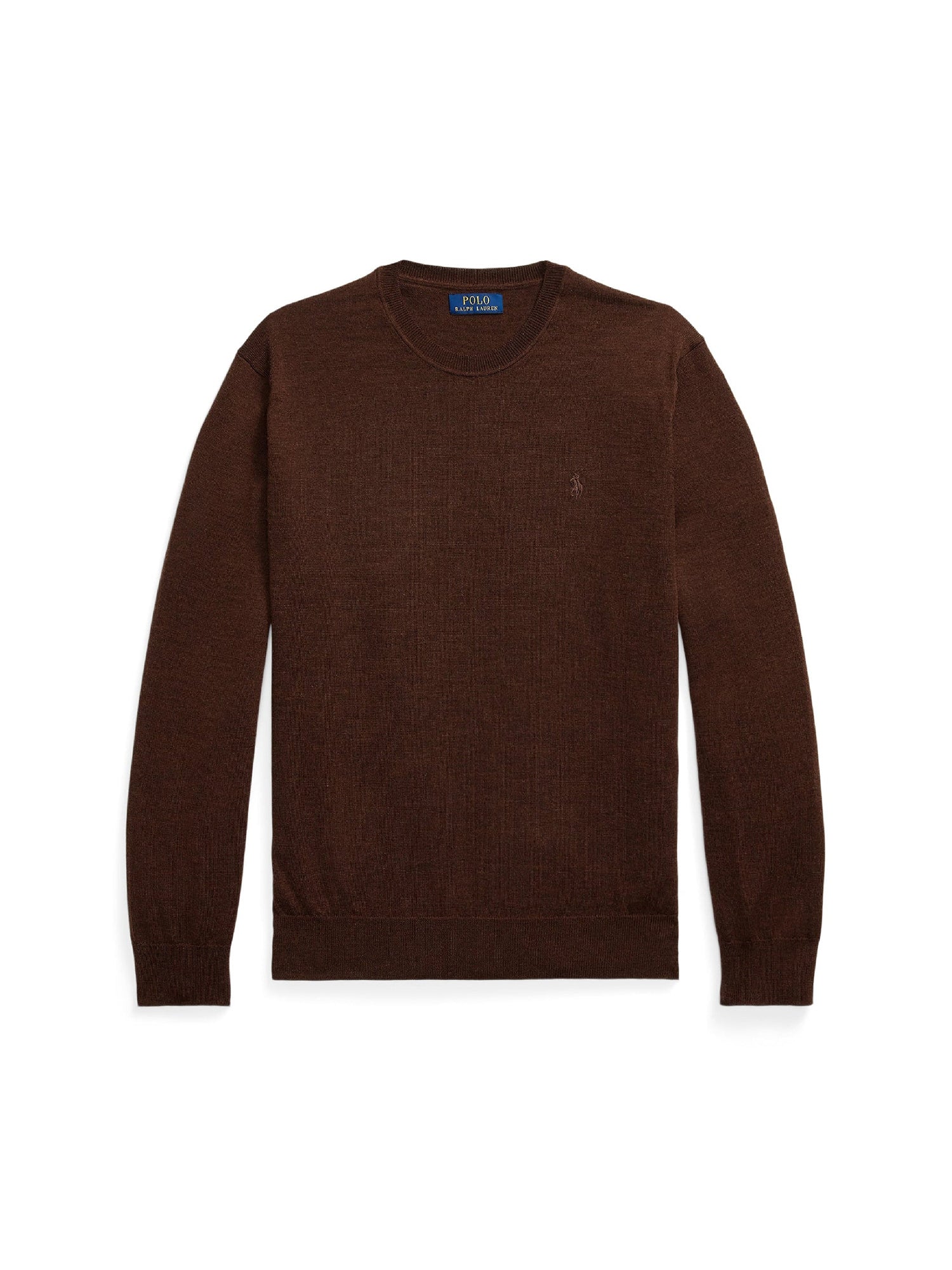 Pull col rond lavable Slim Fit en laine - Burnt Brown Melange