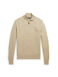 Pull demi-zippé en laine lavable - Tan Marl