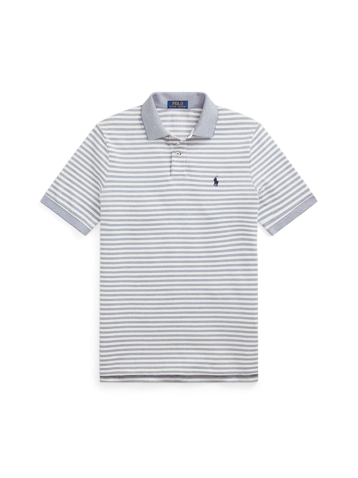 Polo en piqué rayé Custom Slim Fit - Earth Blue & White
