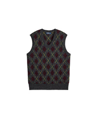Lozenge wool tank top jumper - Charcoal Combo