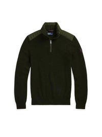 Pull demi-zippé en laine lavable - Olive Combo