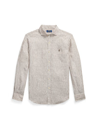 Chemise rayée Custom Fit en lin - Chocolate Mousse & White