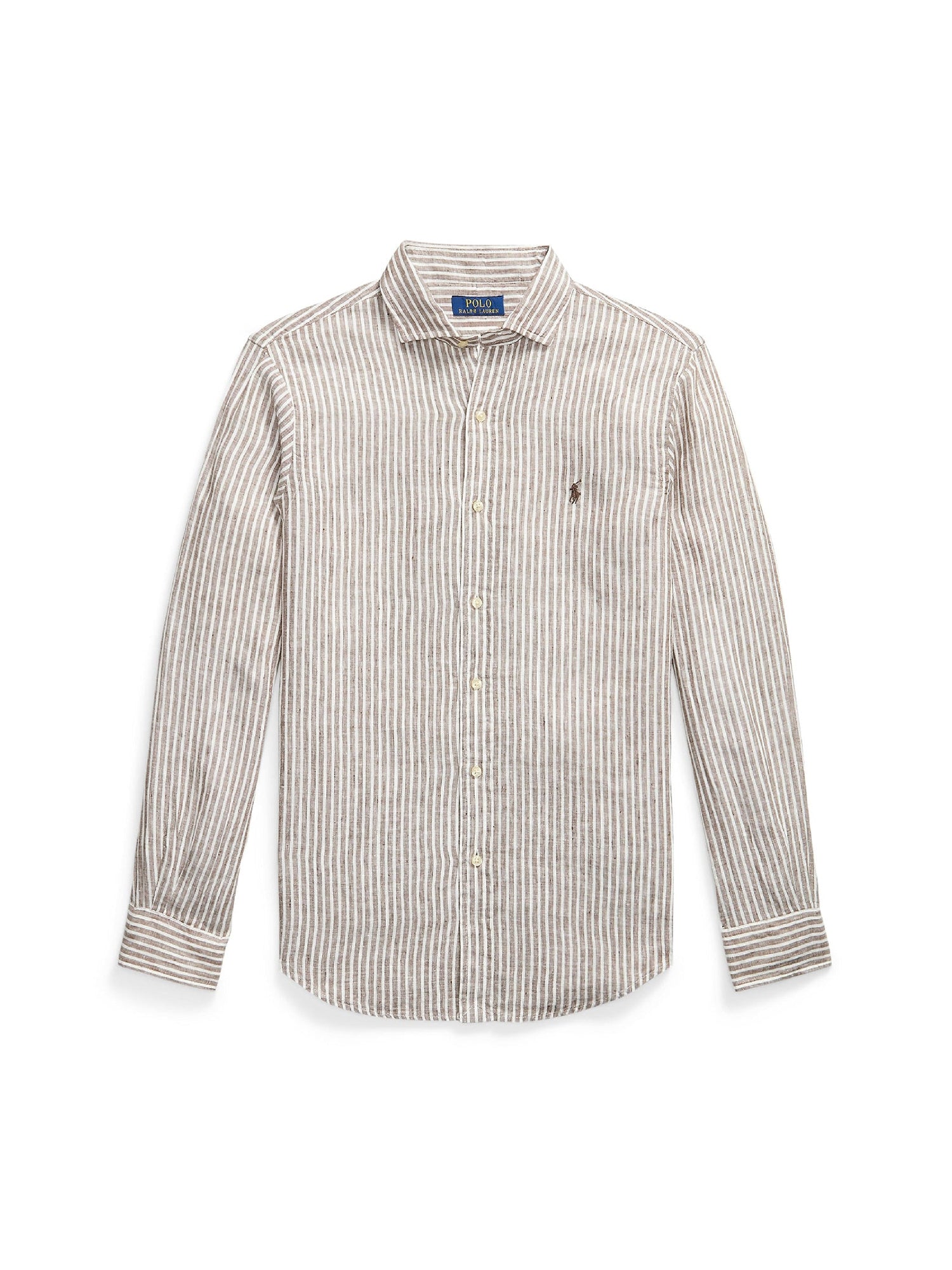 Chemise rayée Custom Fit en lin - Chocolate Mousse & White