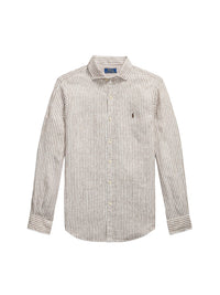 Chemise rayée Custom Fit en lin - Chocolate Mousse & White