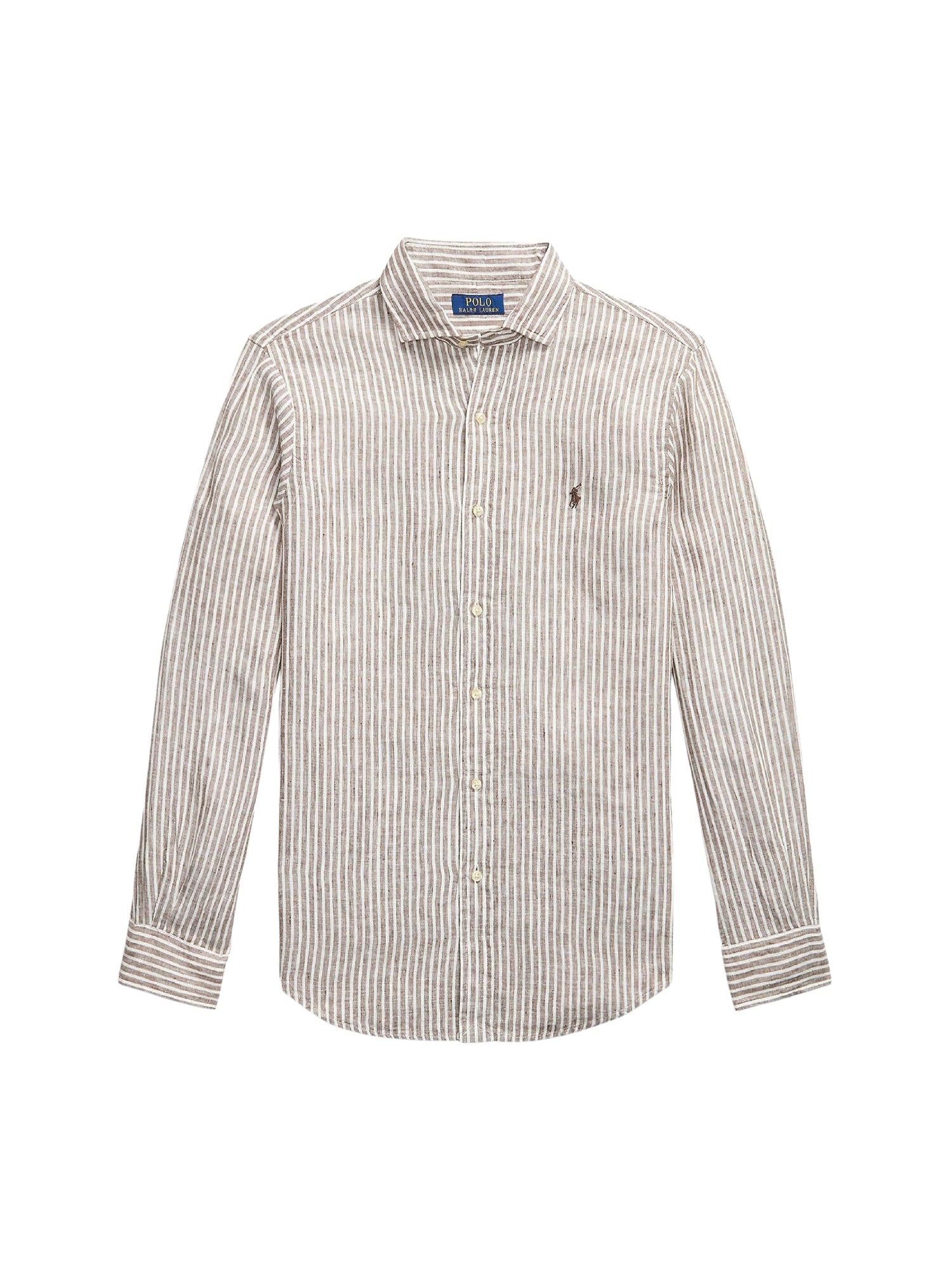 Chemise rayée Custom Fit en lin - Chocolate Mousse & White