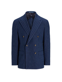 Veste de costume Polo ajustée à rayures en soie mélangée - Bright Navy & Cream