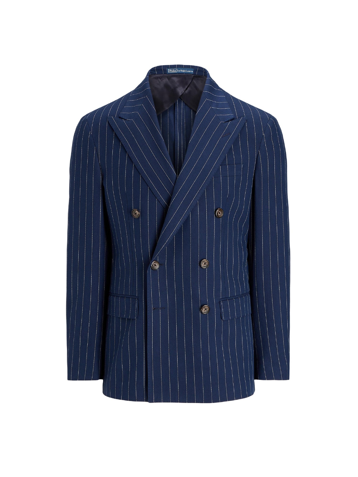 Veste de costume Polo ajustée à rayures en soie mélangée - Bright Navy & Cream