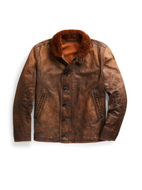 Veste col en peau lainée - Brown