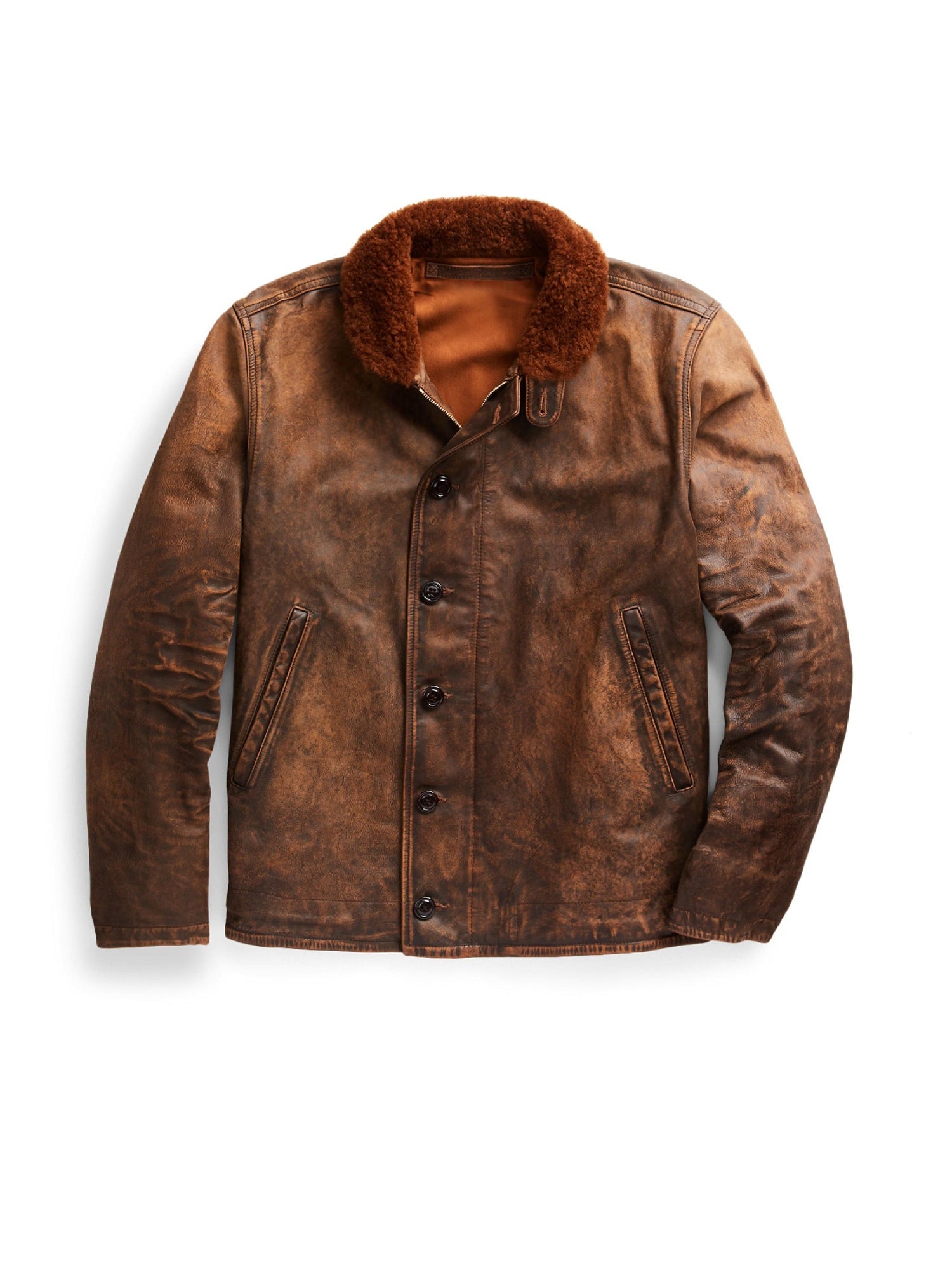 Veste col en peau lainée - Brown