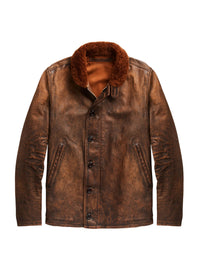 Veste col en peau lainée - Brown