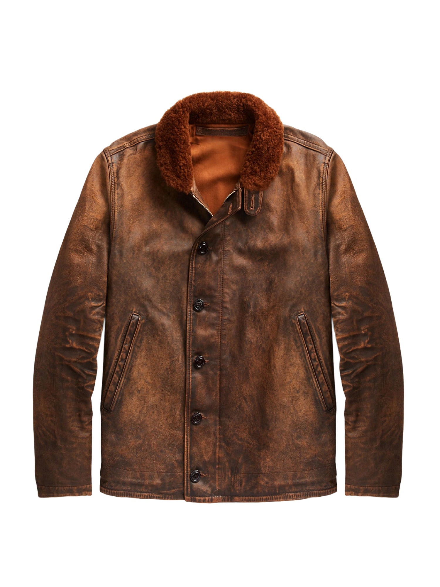 Veste col en peau lainée - Brown