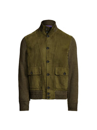 Cashmere and suede blend cardigan - Thicket Moss Melange