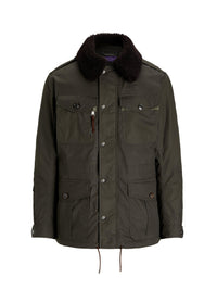 Veste 4 poches à col en peau lainée - Forest Night & Dark Luggage Brown