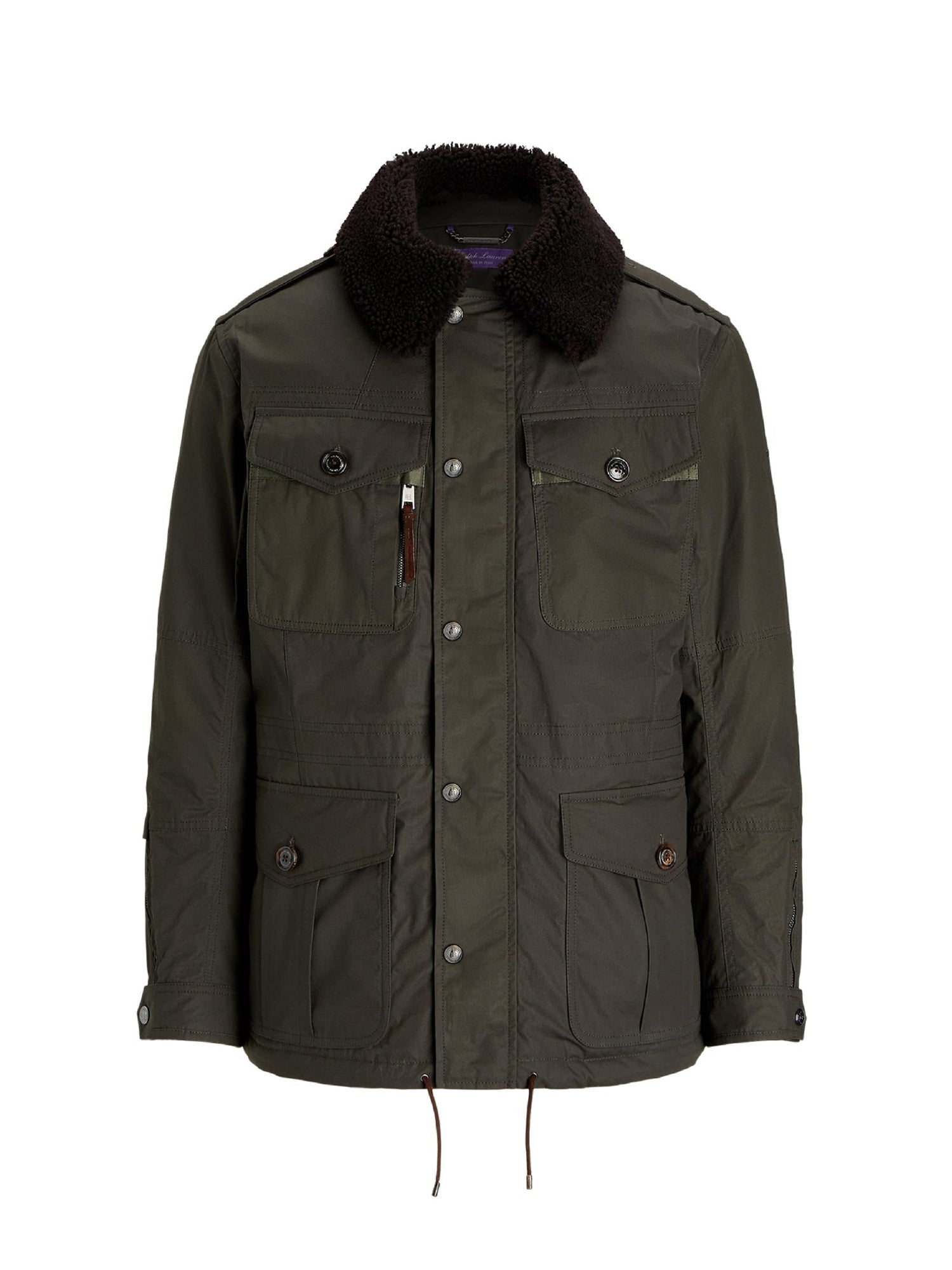 Veste 4 poches à col en peau lainée - Forest Night & Dark Luggage Brown