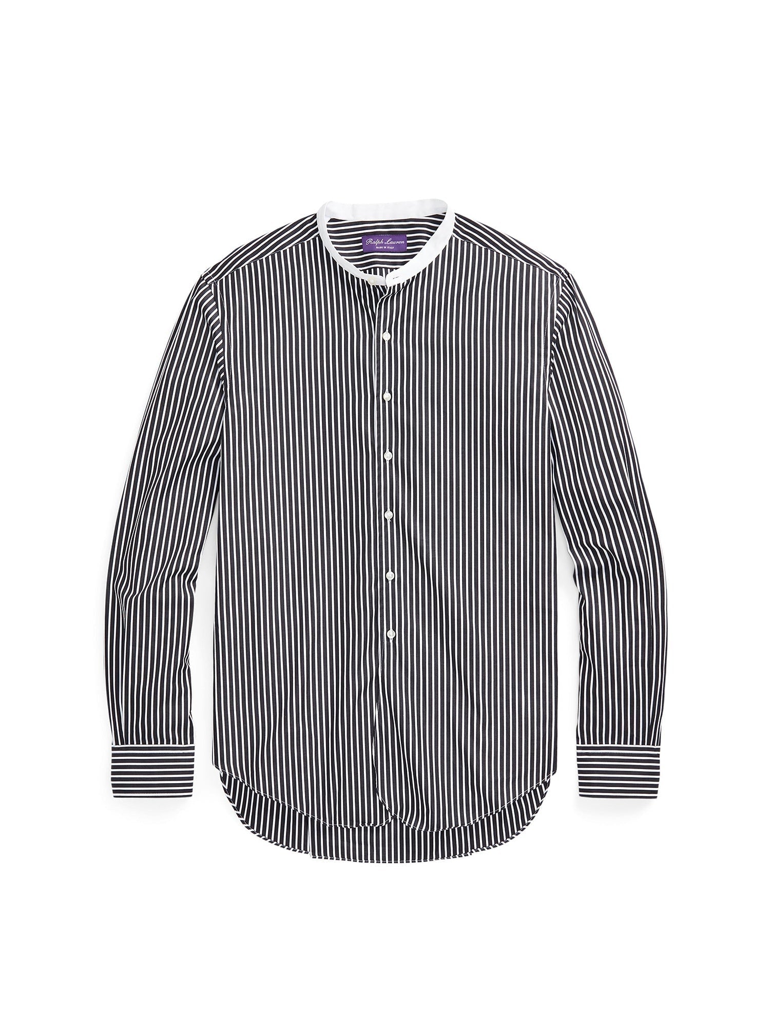 Chemise rayée col contrasté en popeline - White & Black