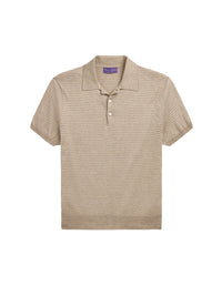 Pull rayé col polo en soie - Dark Oatmeal & Multicolore