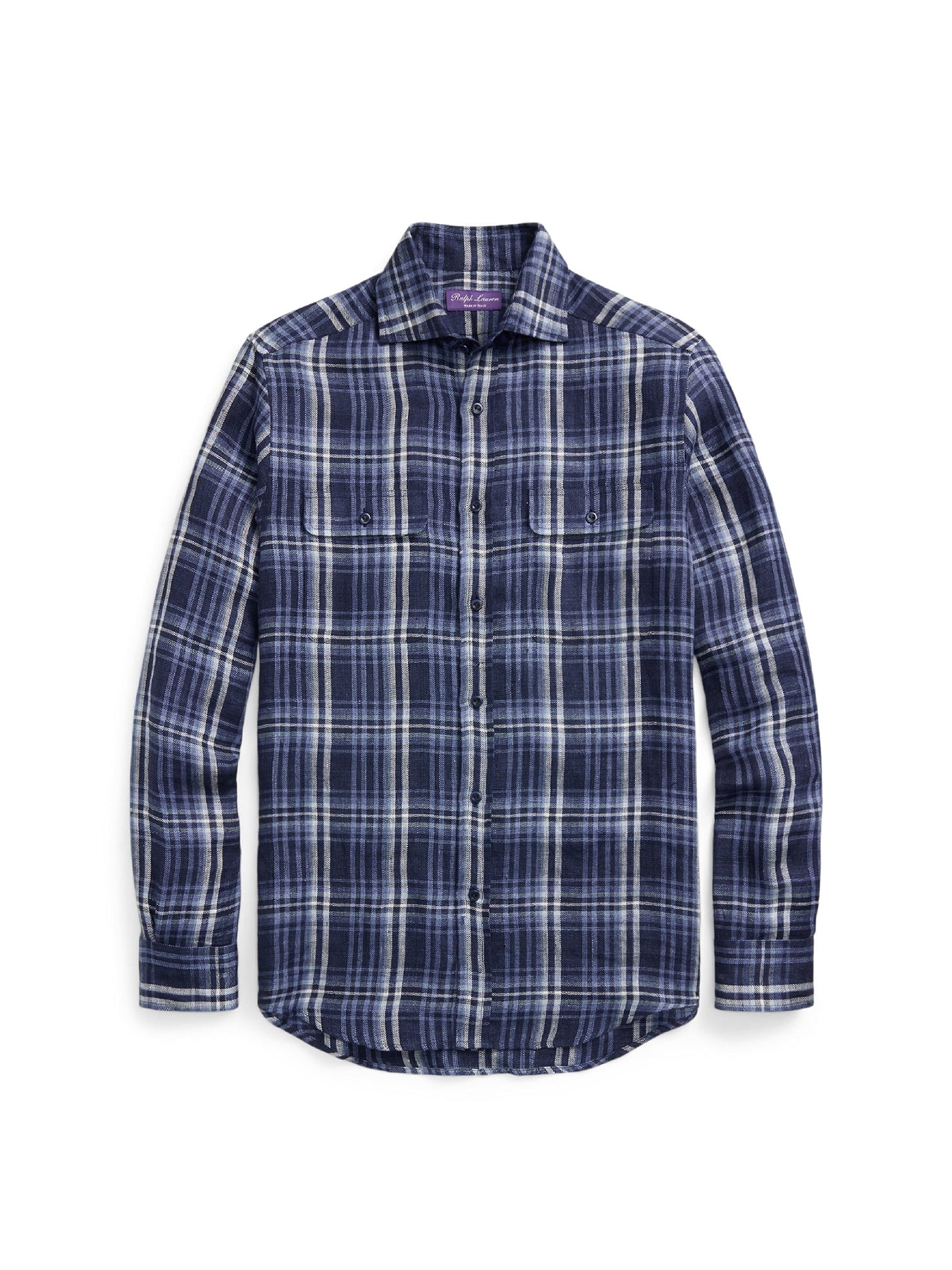 Tartan linen twill shirt - Indigo Blue