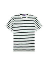 T-shirt rayé à col rond en fil d'Écosse - Classic, White & Multicolore