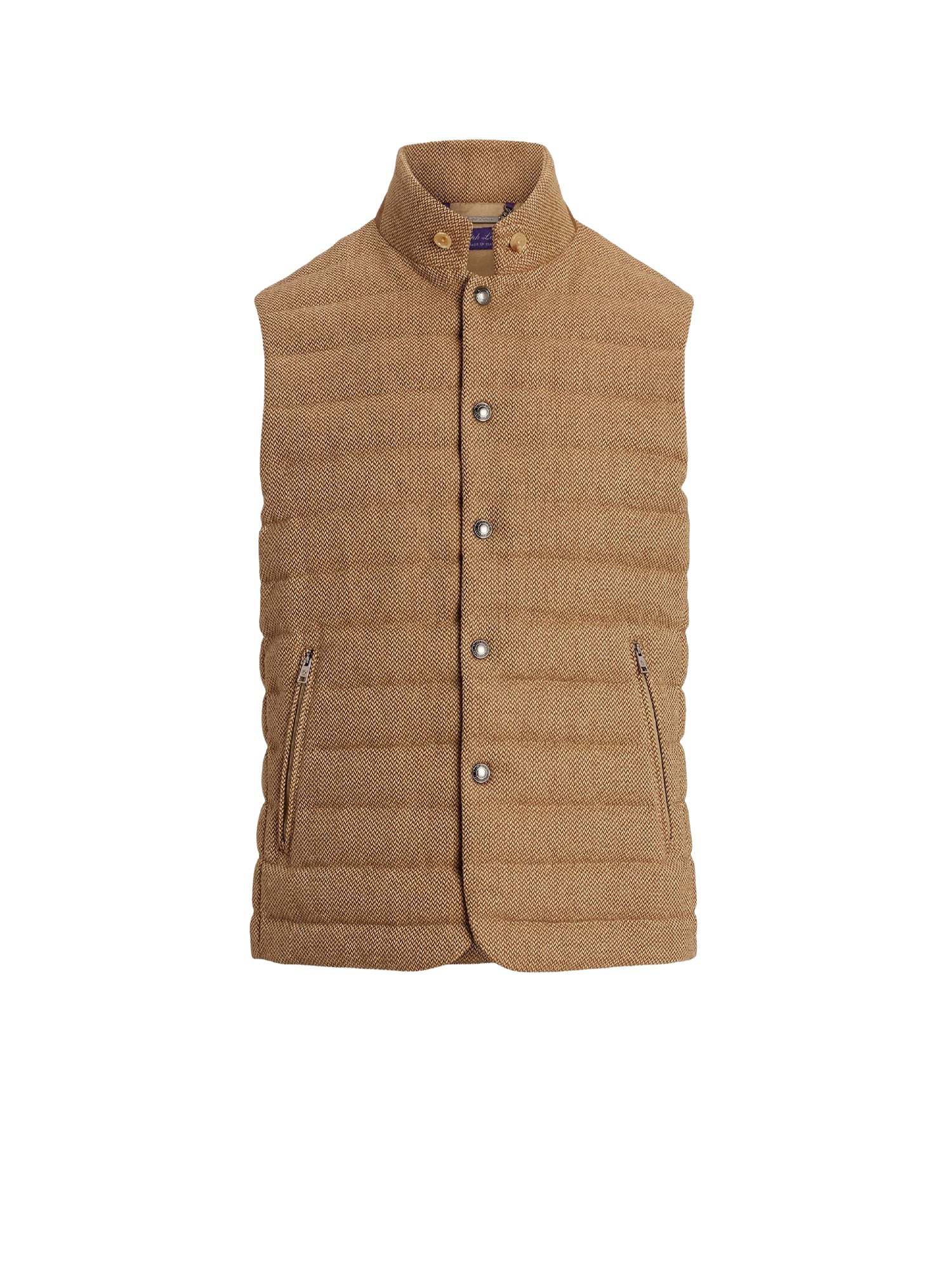 Gilet matelassé en laine et lin mélangé - Tan & Brown
